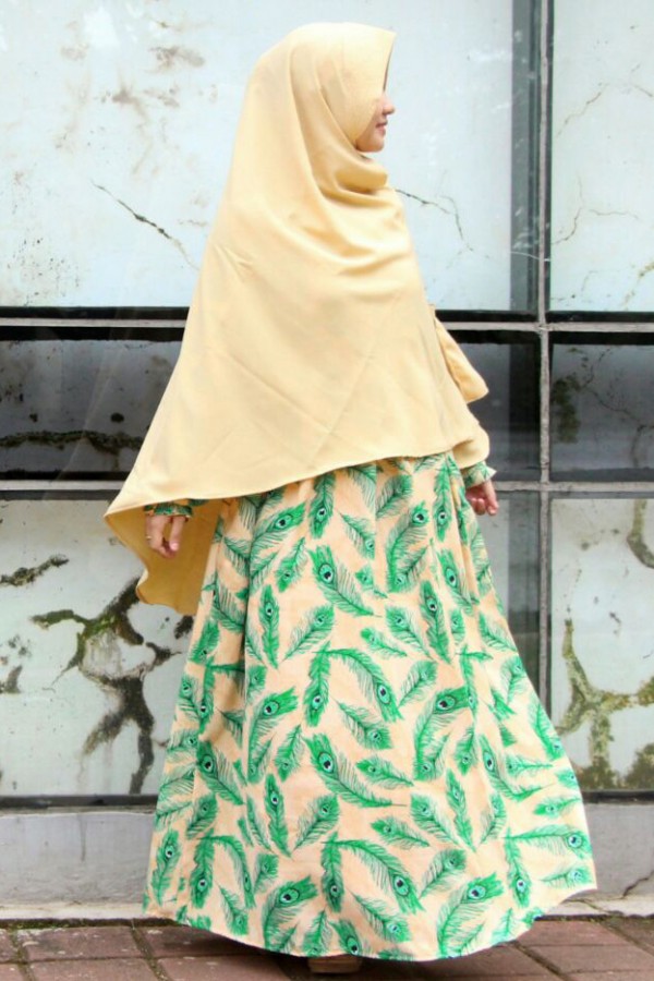 Gambar Gamis Motif Sabrina Orange Green Elmina
